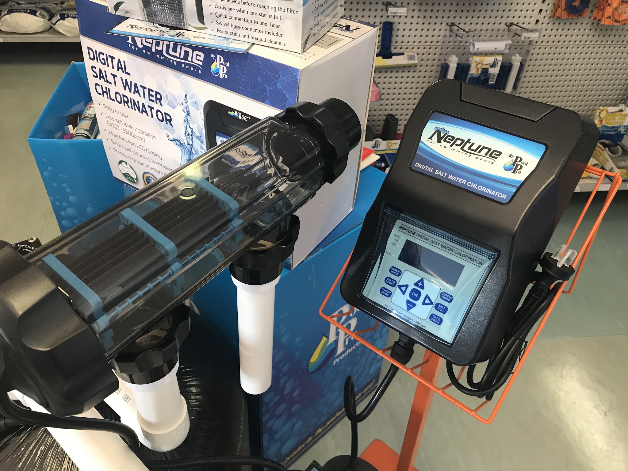 Neptune digital salt water chlorinator unit on display