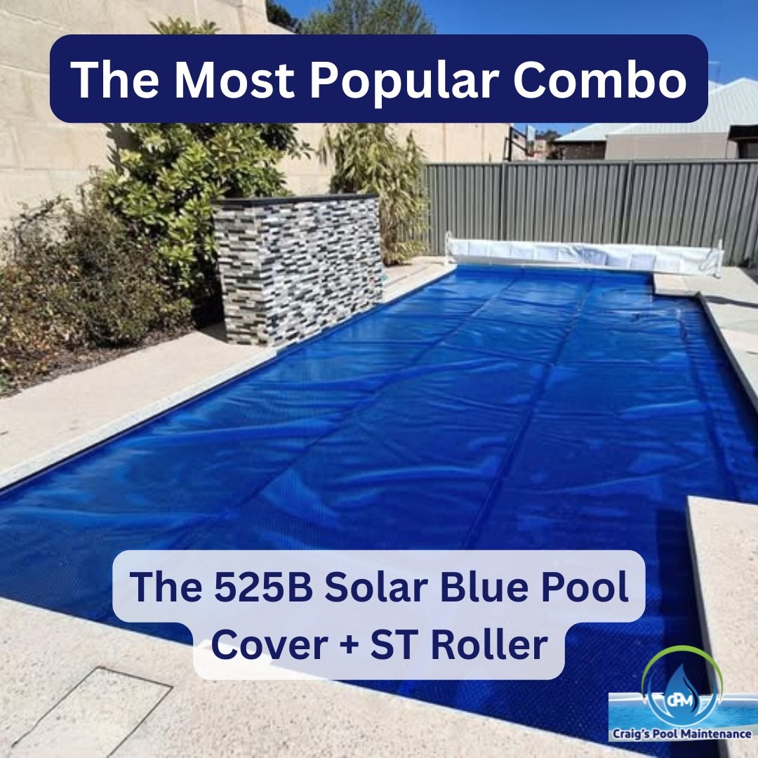 The 525B Solar Blue pool cover paired with the ST Roller on a covered lap pool